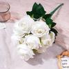 Multicolor Rose Artificial Flower 9 Heads Silk Petal Faux Rose Green Leaves Desktop Ornament Flower Bouquet Home Decoration