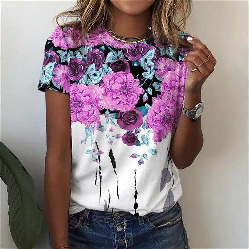 Women's 3D T-shirt with Digital Printing Round Neck Loose Short Sleeved T-shirt