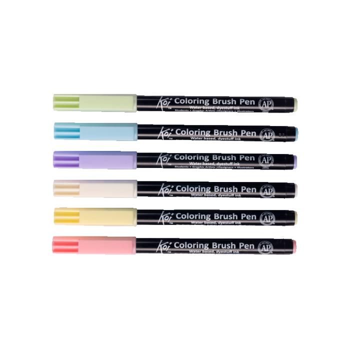 Feutres - Aquarelle - Pointe pinceau - 6 couleurs pastel - Sakura - Koi - Dessin