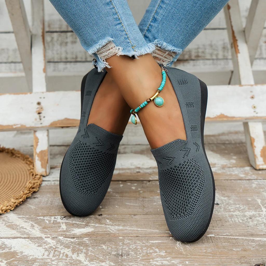 Loafers Women's Square Toe Breathable Slip on Square Toe Mesh Women Flats Shoes Soft Bottom Knit Ballet Flats Shoes Boat Shoes