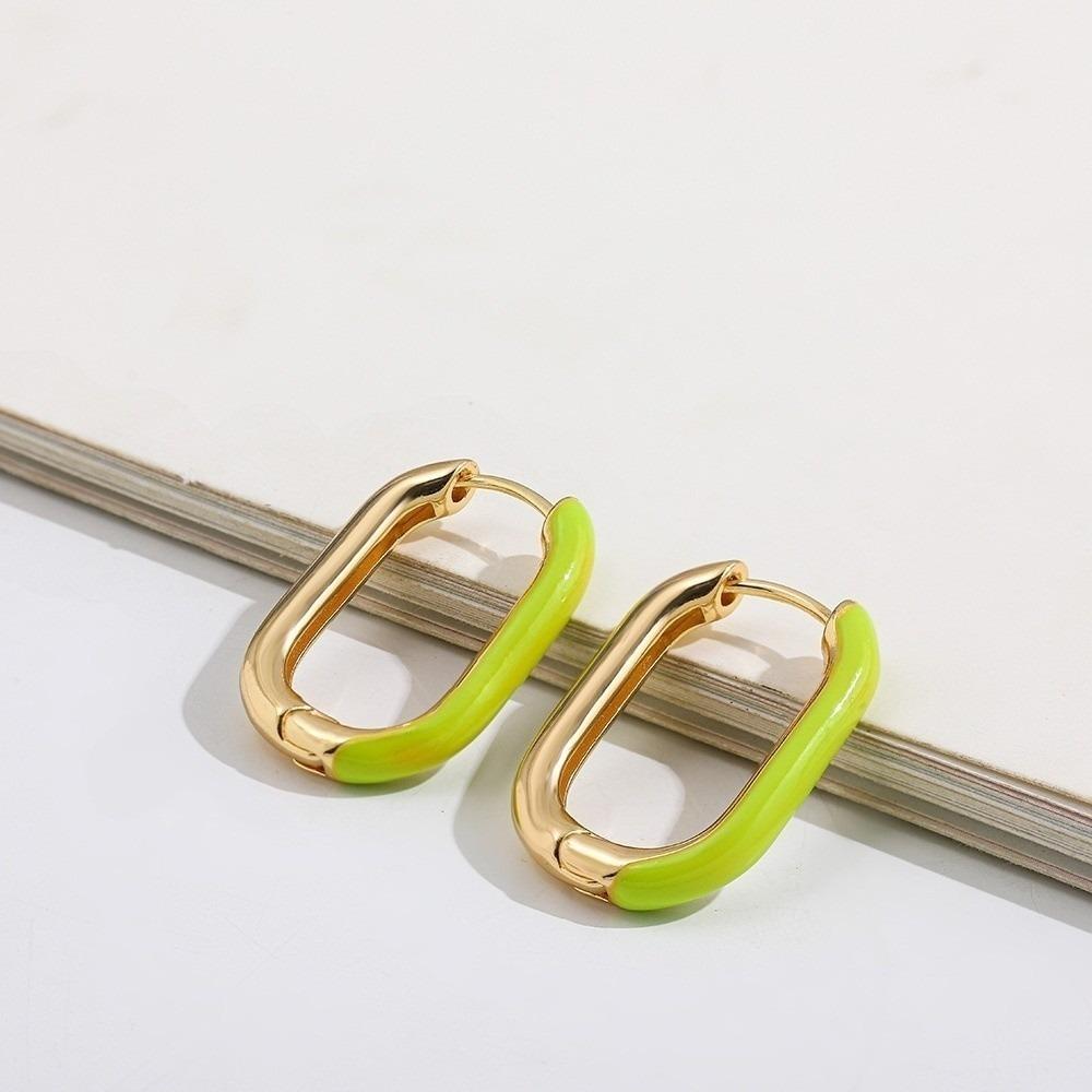 1 Pair Retro Geometric Hoop Earrings Colorful Colorful Enamel Earrings  Women Jewelry