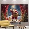 2D Winter Santa Claus Backdrop, Christmas Night Window with Snowflakes Banner
