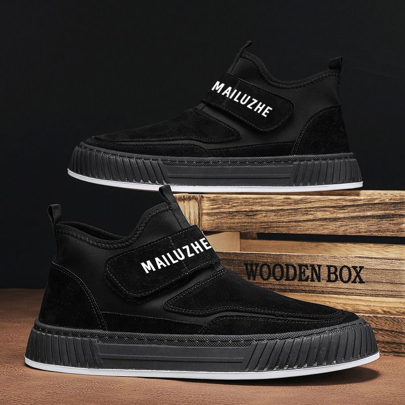 Men's Vulcanize Shoes Leisure Black Casual Board Shoe Sports High Top Work Sneakers Male Slip-ons Spring Autumn Without Leather