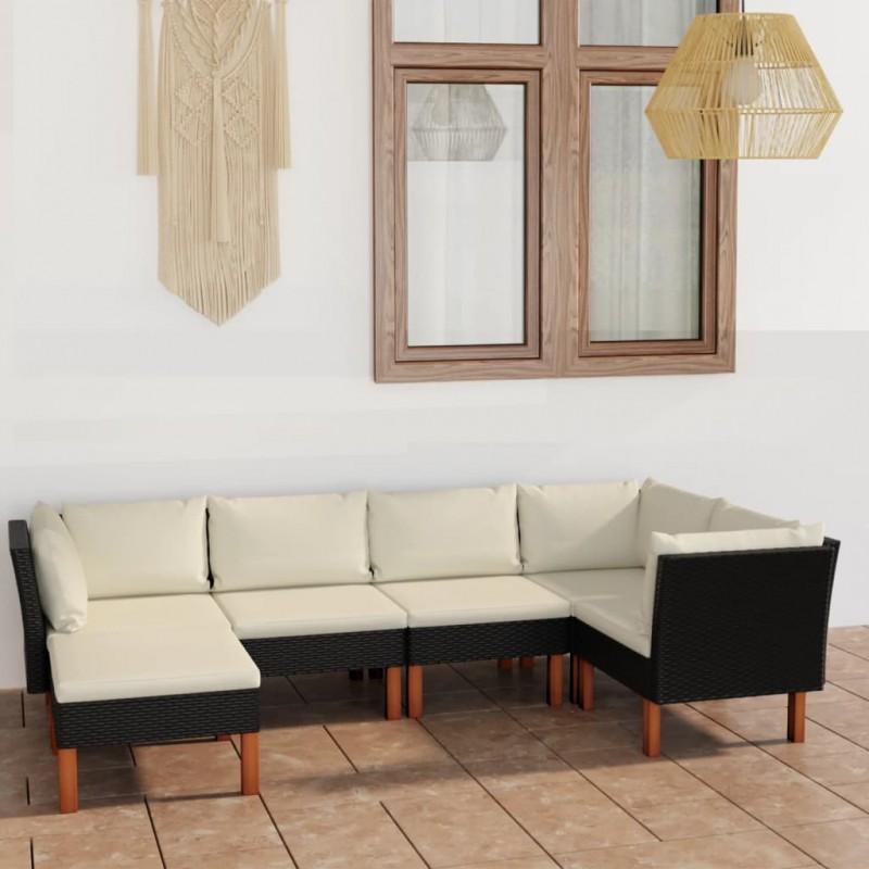 Día y Noche - Día y Noche Set de muebles de jardín 6 pzas y cojines ratán sintético negro