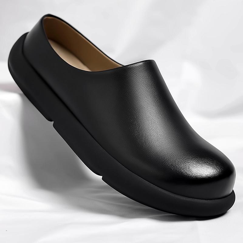 Fashion Summer Slip On Half Shoes for Men Handmade Leather Slippers Breathable Comfy Casual Loafers Moccasins Simple Casual Muller Shoes