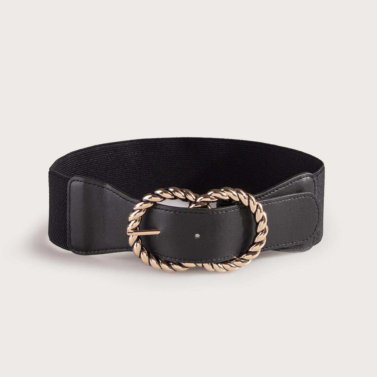 

Новый эластичный пояс с двойным кольцом для женщин, широкий, модный и универсальный женский ремень