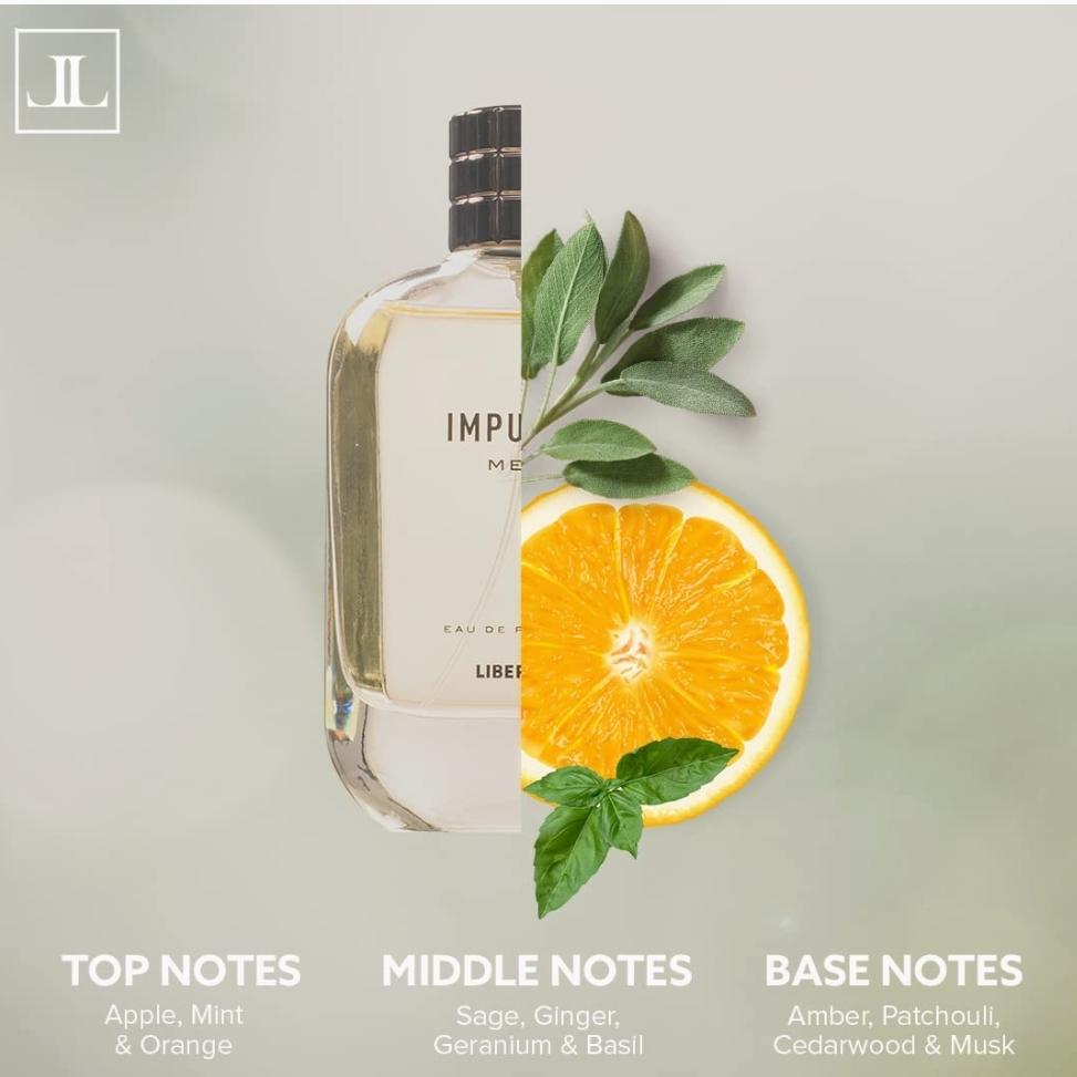 Liberty Luxury Impulse Perfume for Men (100ml/3.4Oz), Eau De Parfum (EDP), Crafted In France, Long Lasting Smell, Citrus & Spicy Notes.