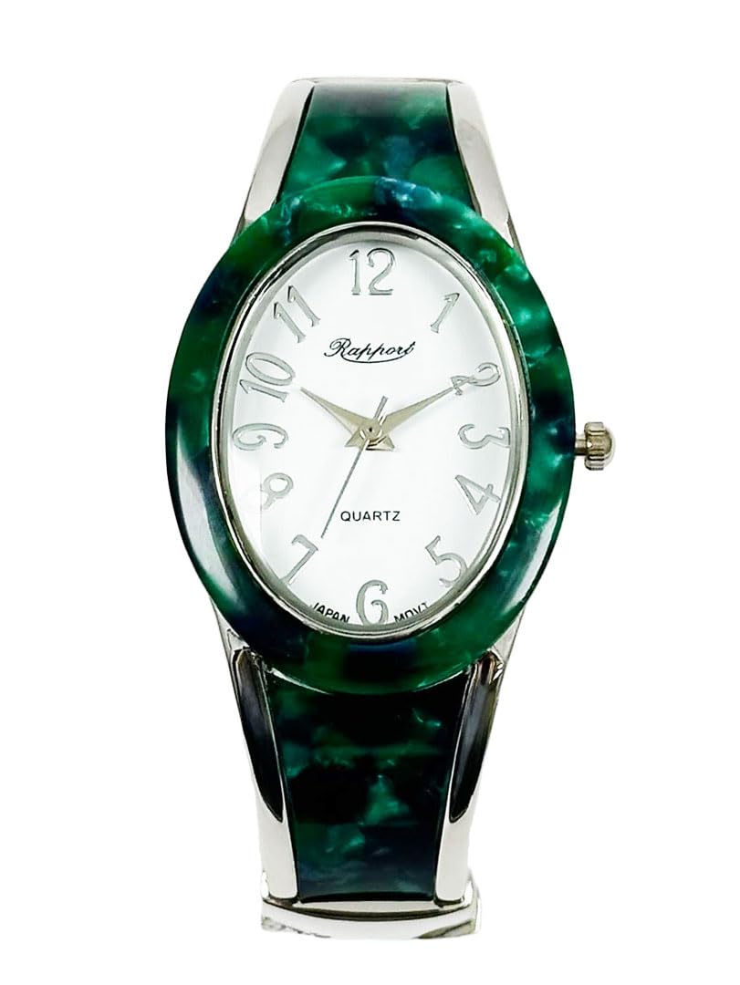 

Shoji Wristwatch Rapport Oval Bangle Watch Silver Wide 188617 Green [Takeuchi Co., Ltd.] Women s