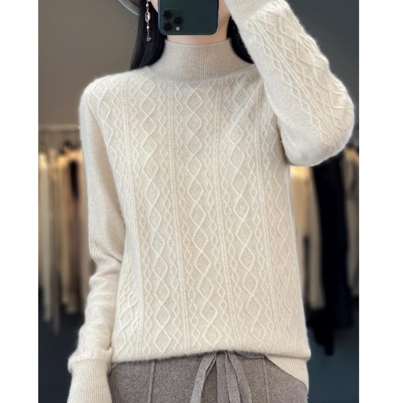 Half Turtleneck Women's Cardigan Autumn and Winter New Three-dimensional Twisted Flower Wool Sweater Versatile Warm Bottom Sweater Sweater
