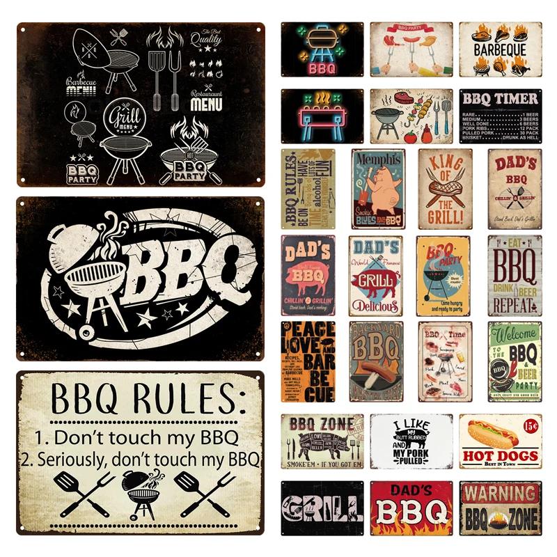 BBQ Vintage Tin Sign Plaque Barbecue Metal Plate Sign Wall Art Decoration Kitchen Man Cave Terrace Beach House Club Wall Decor