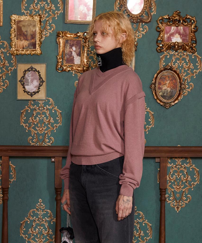 UNALLOYED Layered V-Neck Knit / Indie Pink