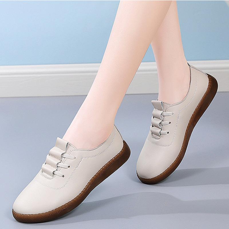 WOIZGIC женские туфли Ladeis Mother женские натуральная кожа балетки мокасины белые туфли мягкие нескользящие вулканизированные туфли размер 35-41 35 бежевый 4688₽
