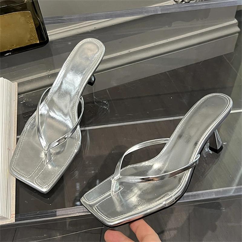 Summer Fashion Square Clip Toe Women Slipper Ladies Sandals Thin Low Heels Casual Flip Flops Shoes