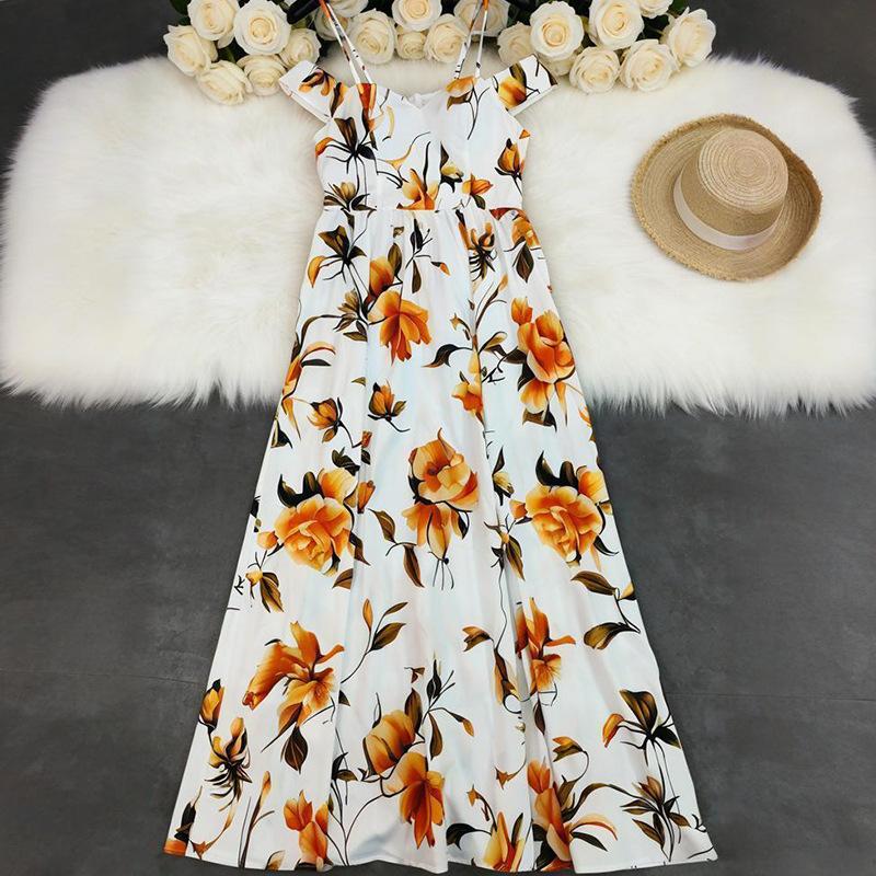 European and American Summer New Women's Printed Sexy Tube Top Suspender Dress