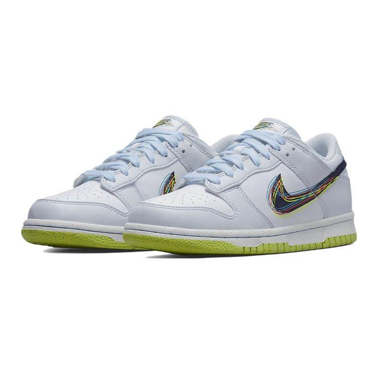 Nike Dunk Low GS 3D Swoosh Sneakers Bambino Bianco Blu-Nerastro Volt DV3478-100