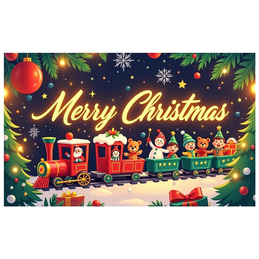 Holiday Banner Elf Character Christmas Train Banner Christmas Tree Banner Colorful Design For Holiday Celebration New Year