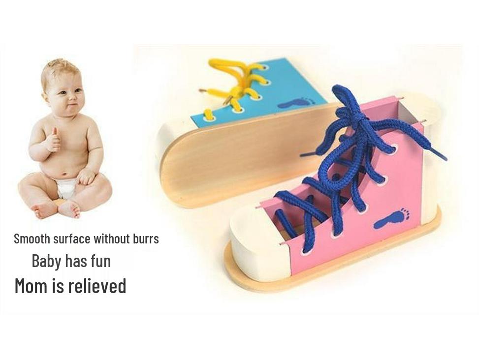 Montessori Wooden Lacing Shoes Educational Toy for Children