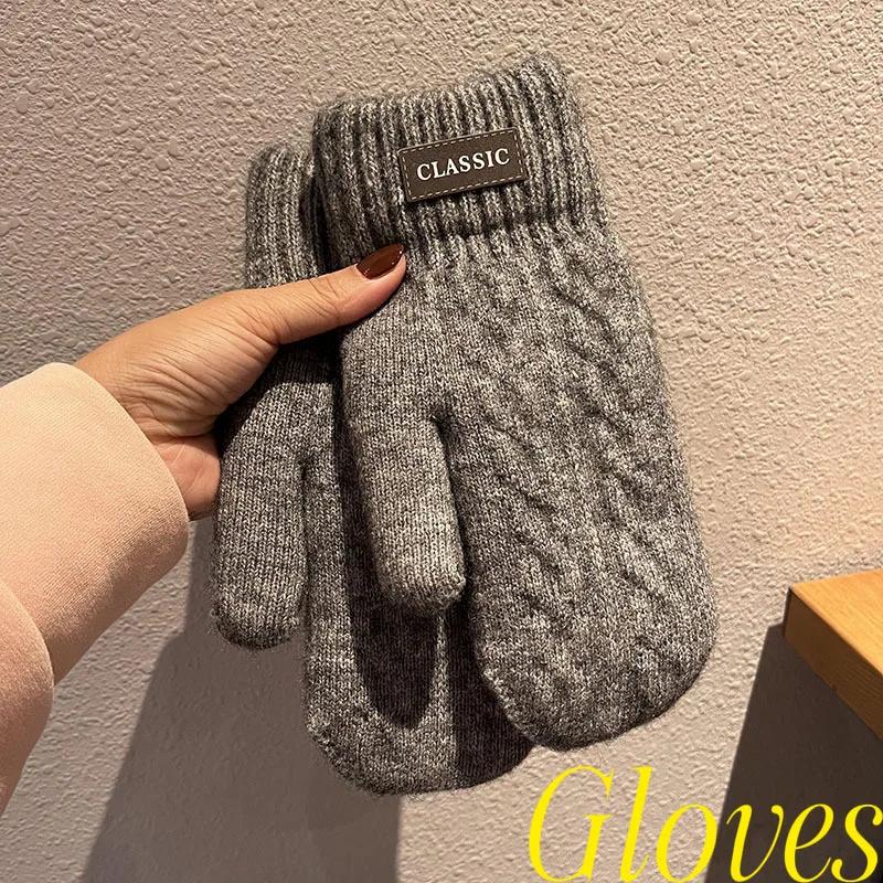 Korean Fashion Men Winter Gloves Thickened Fleece Lined Thermal Cold Proof Trendy Gift for Students Wool Fingertip Coverage