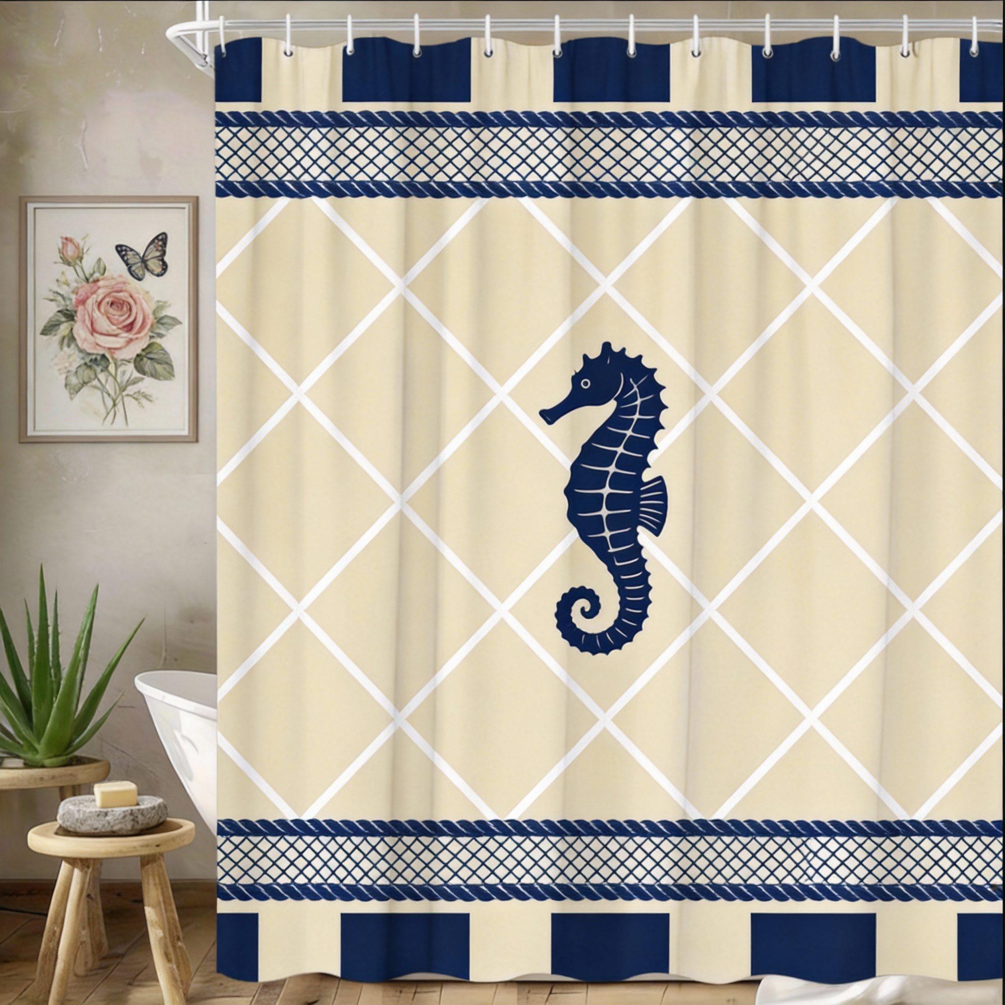 

Nautical Shower Curtain 180X180Cm – Dark Blue Anchor & Rope Design, Coastal Bathroom Decor, 12 Hooks W60H190(CM)-1 Pcs
