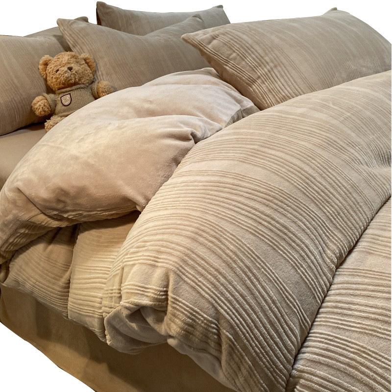 Double-Sided Thickened Milk Coral Fleece Bed Four-Piece Set Fleece Quilt Cover Coral Flannel Bed Sheet Bedding