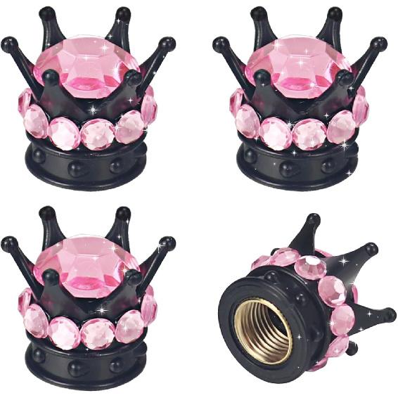 4PCS Crown Bling Tire Valve Stem Caps - Crystal Diamond Car Wheel Tire Caps - Handmade Rhinestone Universal Chrome Vehicle Tire Caps for SUV, Trucks,