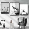 1pc Retro Art Bathroom Animal Poster Self-adhesive Art Poster Waterproof Paper Sticker Coffee House Bar Room Wall Decor