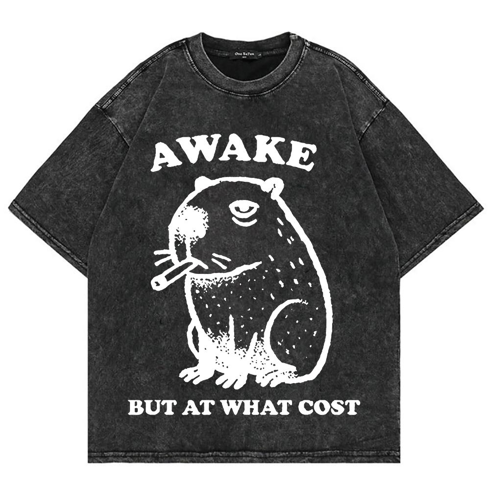 Cotton Vintage Washed YK Funny Smoking Capybara T Shirt Fashion Men Retro Cool Meme Oversize Loose Acid Wash Tees Shirts