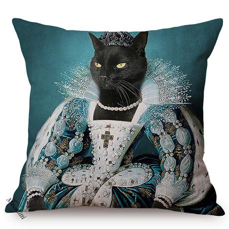 Cat Funky Animal Portrait Europe Renaissance Oil Painting Posters Style Decorative Throw Pillow Cases Linen Sofa Cushion Cover