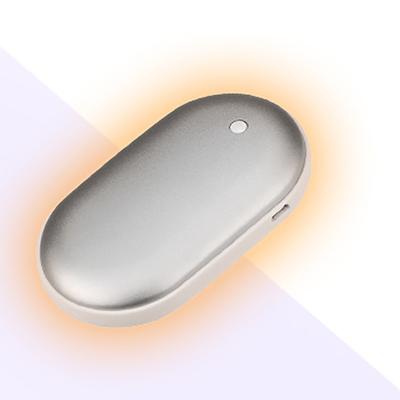 Doppelseitiger Handwärmer mit Powerbank-Funktion, silberne Farbe, energiesparend, 5000 mAh Kapazität + USB-Kabel