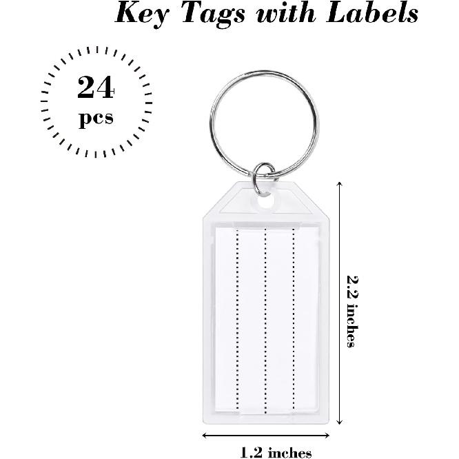 SallyFashion 24PCS Key Tags with Labels, Plastic Key Labels with Ring and Label Window, Keys Identifiers for Luggage, Backpack, Luggage Travels