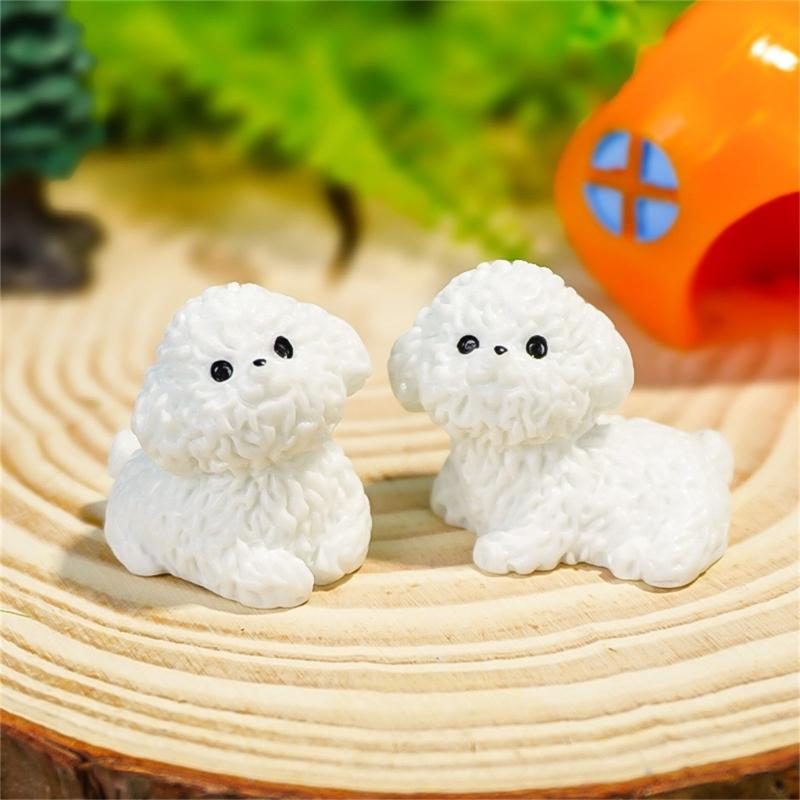 Set Of 10 Bichon Frise Puppys Miniature Sculptures for DIY Terrariums and Office Decoration
