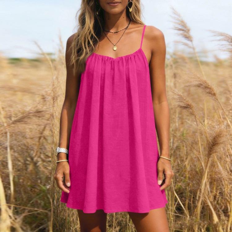 Summer Sundress Women Casual Spaghetti Strap Mini Dress Loose Fit Sleeveless Lightweight Beach Vacation Daily Wear