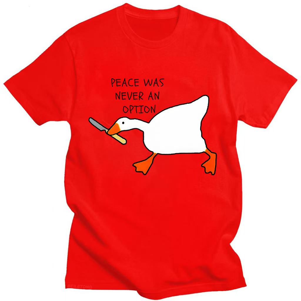 Untitled Goose Games Peace Was Never An Option T-Shirt Baumwolle Kurzarm Sommer Lustige Freizeitshirts Grafik Kleidung Tees Tops