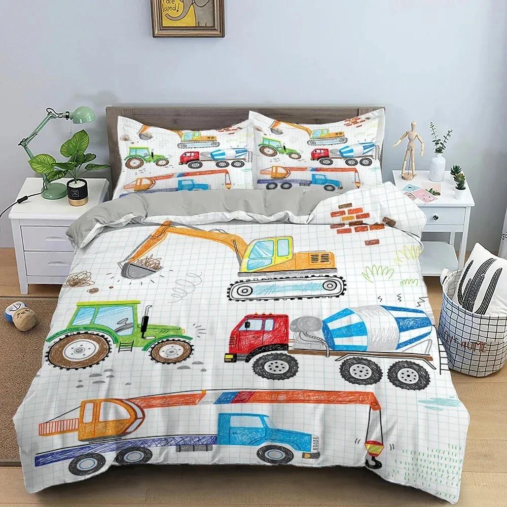 

Top Simple Cartoon Car Bedding Set Excavator Duvet Cover Bedroom Comforter Single Twin King Size Quilt Cover For Home Textile 70x133cm 2pcs
