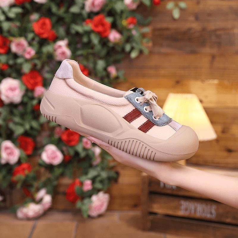 

New spring and autumn new versatile shallow mouth single shoes women s retro thick-soled versatile flat-soled leather casual shoes 35 красный