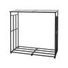 Firewood Rack with Sloped Roof, 1.85m Outdoor Firewood Holder, 1/4 Cord Log Storage Shed, 299kg Max Weight Capacity, Powder-Coated Metal Wood Storage