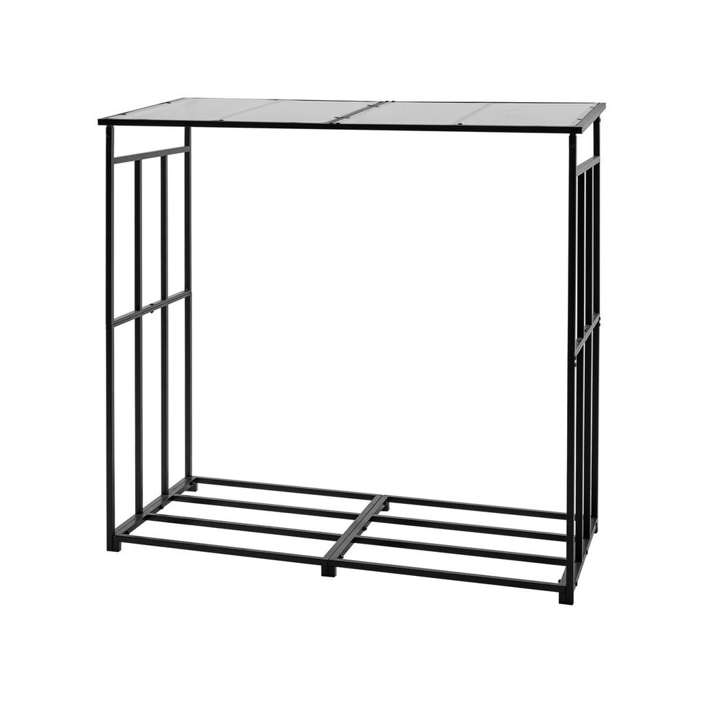 Firewood Rack with Sloped Roof, 1.85m Outdoor Firewood Holder, 1/4 Cord Log Storage Shed, 299kg Max Weight Capacity, Powder-Coated Metal Wood Storage