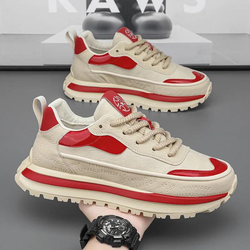 Men's Casual Sneakers New Fashion Platform Sport Shoes  Spring Black Chunky Sneakers Men Comfortable Leather Platform Shoes