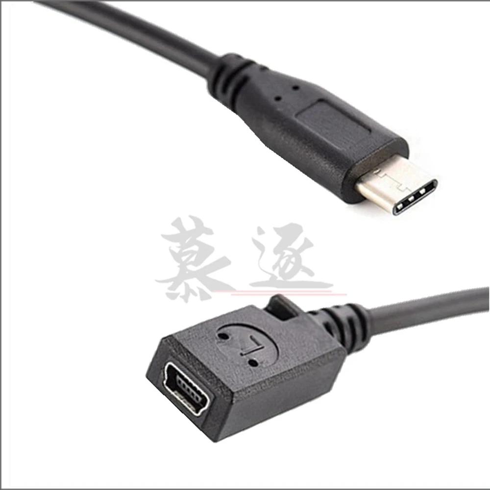 0.25 meters C-type charging data cable adapter, USB 3.1 male to Micro mini USB female cable, 90 degree right angle,