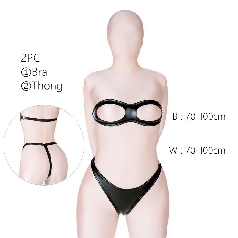 Sexy Temptation Lingerie Open Cup Bustier Set s koženým bondage oblečením pro fetiš BDSM Bundle pro dospělé sexuální hračky