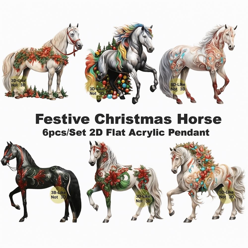 White Horse Christmas Hanging Pendant Acrylic Bag Pendant Charms Car Horse Pendant 2D Flat Christmas Tree Ornament