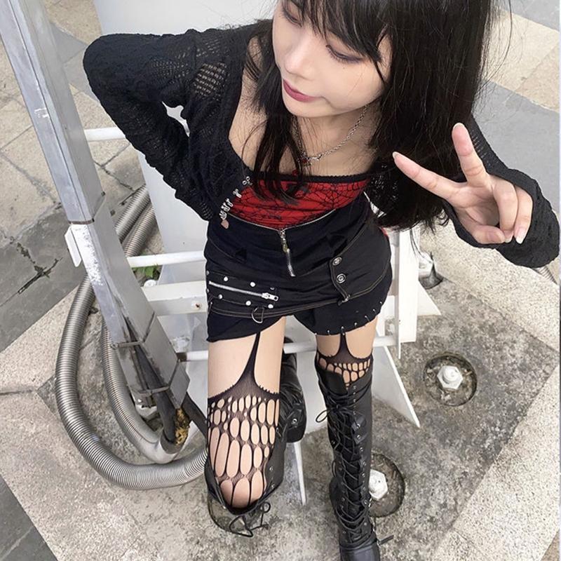 Fishnet Stocking Hollow Out Lace Stockings Pantyhose Vertical Stripes Lolita Sling Socks Cosplay Costume Accessories