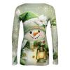 Women's Winter Slim-Fit Base Layer T-Shirt Fashionable Christmas Print V-Neck Pullover Long-Sleeved Top