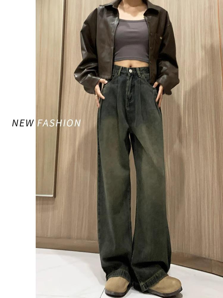 Plus Size Women's Wide Leg Jeans - New Autumn/Winter High Waist Loose Fit with Velvet Lining for Slimming Comfort.