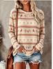 Women Long Sleeve T‑Shirt Christmas Fair Isle Xmas Tree Snowflake Diamond Retro Stripe Print Crew Neck Casual Winter Tops