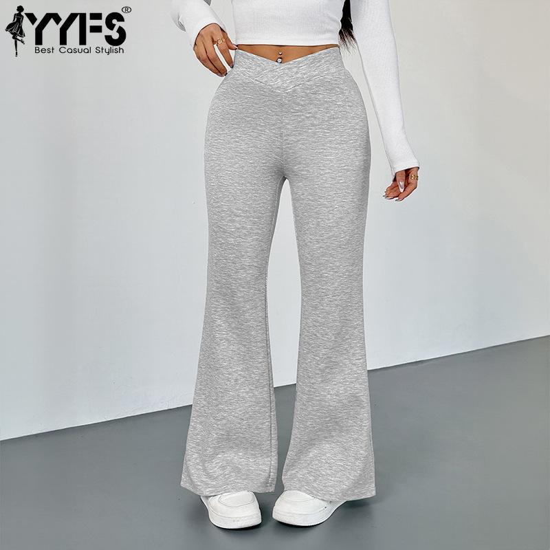 YYFS Women's Fashion Casual Solid Color Print High Waist Trousers Pants & Capris