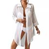 Women's Chiffon Polo Style Casual Beach Sunscreen Mesh Cover-up Shirt