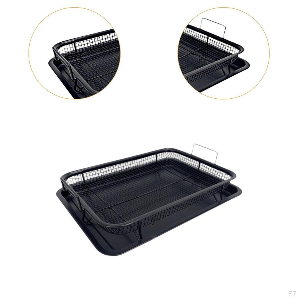 Oven Basket and Tray Easy Clean Oil Frying Baking Dish for Meat Seafood S Black