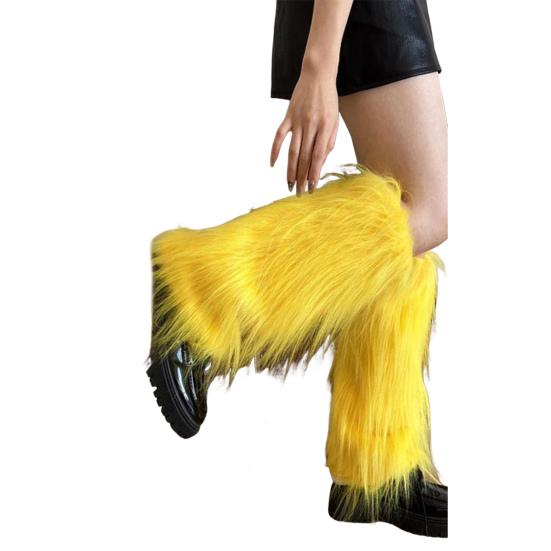 Faux Fur Leg Warmers Women Solid Color Fuzzy Long Boot Covers Fluffy Shaggy Leg Warmers for Christmas Costume Nightclub Street Wear