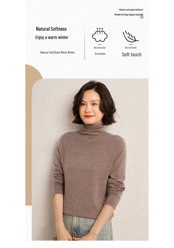 Women's High Neck Cashmere Sweater - Autumn/Winter, Comfortable, Loose, Versatile Knit Pullover.